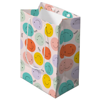 Sac Cadeau Moyen Motif de visage joyeux souriant coloré