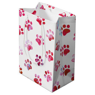 Sac Cadeau Moyen Motif d'empreinte de patte texturée blanc rouge