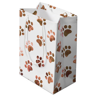 Sac Cadeau Moyen Motif d'empreinte de patte texturée orange blanc