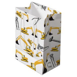 Sac Cadeau Moyen Motif des camions et des outils de construction de