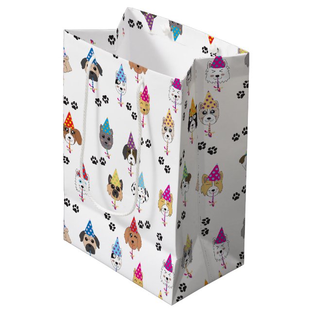 Sac Cadeau Moyen Motif des chiens de fête d'anniversaire (Devant Angle)