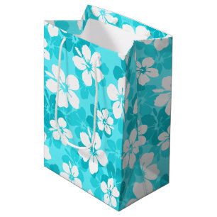 Sac Cadeau Moyen Motif des fleurs d'Hibiscus bleu tropical