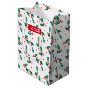 Sac Cadeau Moyen Motif des saints et des baies rouges de Noël