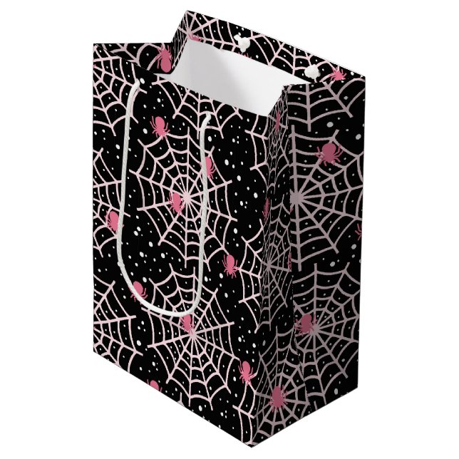 Sac Cadeau Moyen Motif des toiles d'Halloween et araignées (Devant Angle)