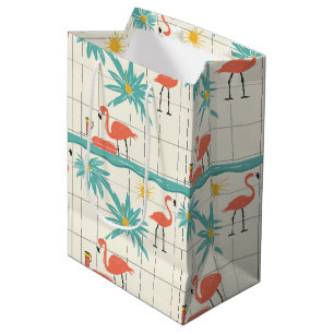 Sac Cadeau Moyen Motif d'été au bord de la piscine aux flamants ros