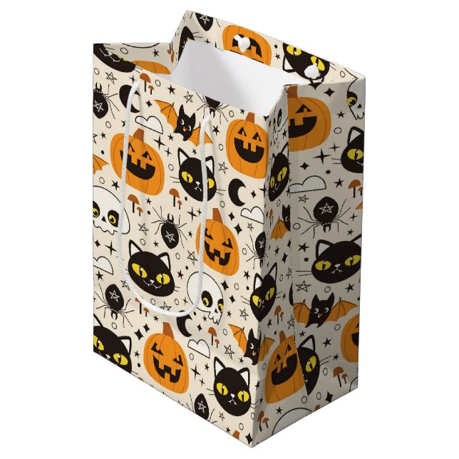 Sac Cadeau Moyen Motif d'Halloween rétro (Devant Angle)