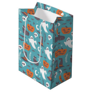 Sac Cadeau Moyen Motif d'Halloween Turquoise amusant