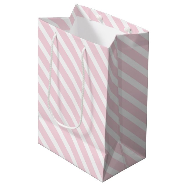 Sac Cadeau Moyen Motif diagonal rose et blanc (Devant Angle)