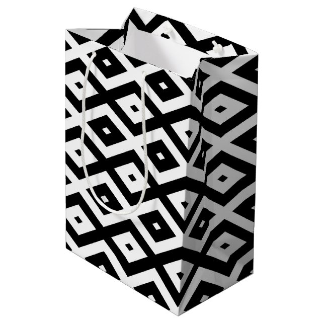 Sac Cadeau Moyen Motif diamant noir et blanc (Dos Angle)