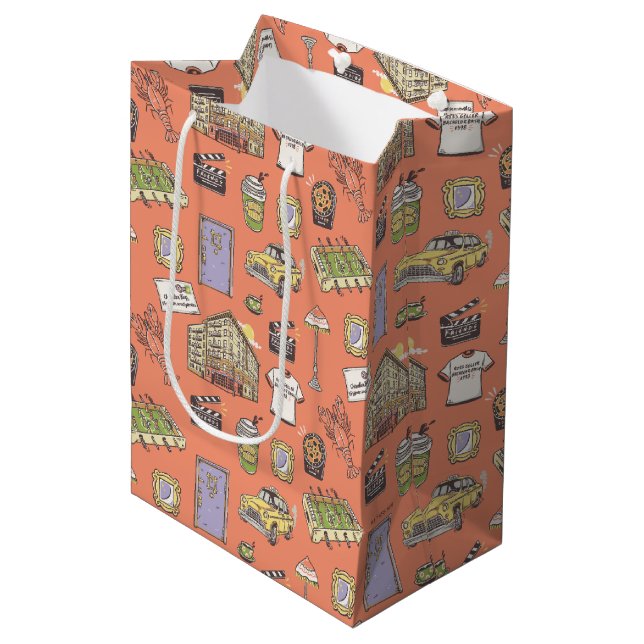 Sac Cadeau Moyen Motif d'icônes colorées AMIS™ (Devant Angle)