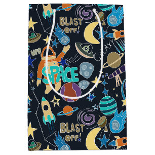 Sac Cadeau Moyen Motif Doodle de l'espace extra-atmosphérique