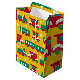 Sac Cadeau Moyen Motif du train de Noël