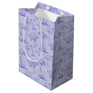 Sac Cadeau Moyen Motif d'une ligne d'animal marin et voilier