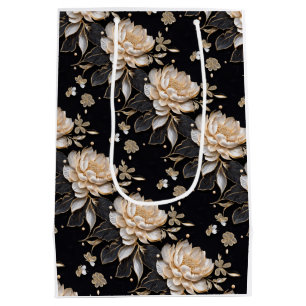 Sac Cadeau Moyen Motif élégant de fleurs de pivoine luxueuses flora
