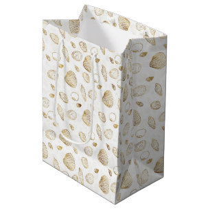 Sac Cadeau Moyen Motif élégant Gold White Seashells