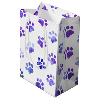 Sac Cadeau Moyen Motif Empreinte de patte texturé blanc violet