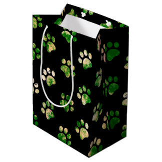 Sac Cadeau Moyen Motif Empreinte de patte texturé noir vert