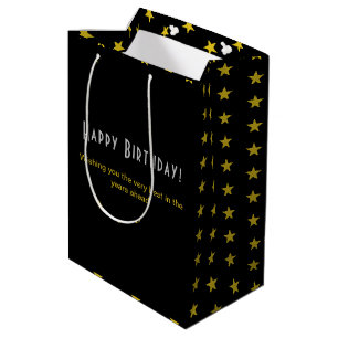 Sac Cadeau Moyen Motif Étoile Chic Joyeux Anniversaire Argent Or No