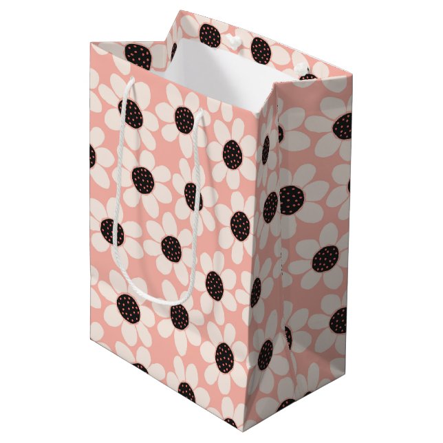 Sac Cadeau Moyen Motif Fleur Rose Cute (Devant Angle)