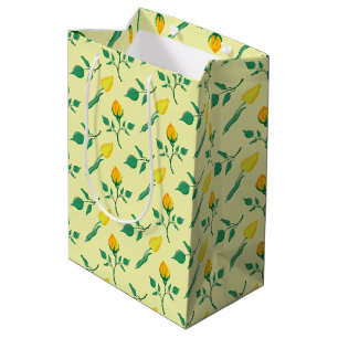 Sac Cadeau Moyen Motif floral avec rose jaune et fleurs de tulipe