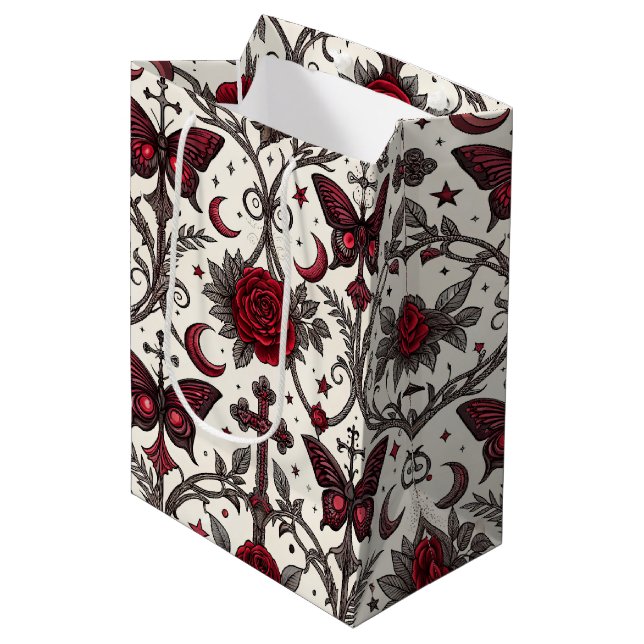 Sac Cadeau Moyen Motif floral papillon gothique (1) (Devant Angle)