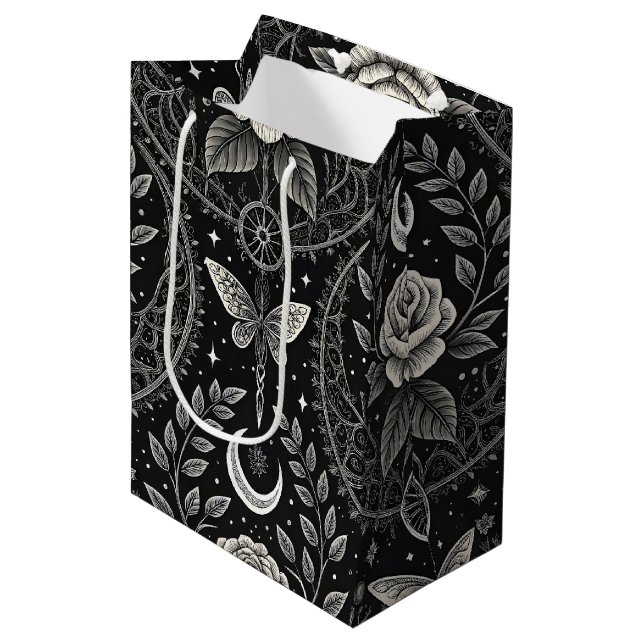 Sac Cadeau Moyen Motif floral papillon gothique (3) (Devant Angle)