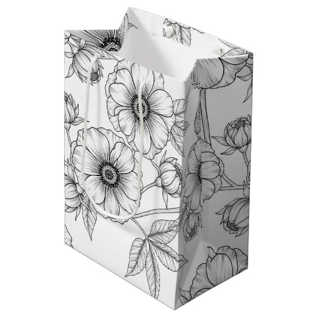 Sac Cadeau Moyen Motif floral sans couture minimaliste en ligne art (Devant Angle)