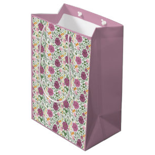 Sac Cadeau Moyen Motif Floral tendance rose jaune pourpre vert