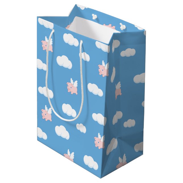Sac Cadeau Moyen Motif Flying Pig Cute Piglet with Wings (Dos Angle)
