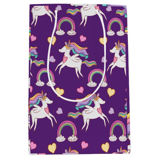 Sac Cadeau Moyen Motif Funny Unicorn Magique Cheval mignon (Devant)