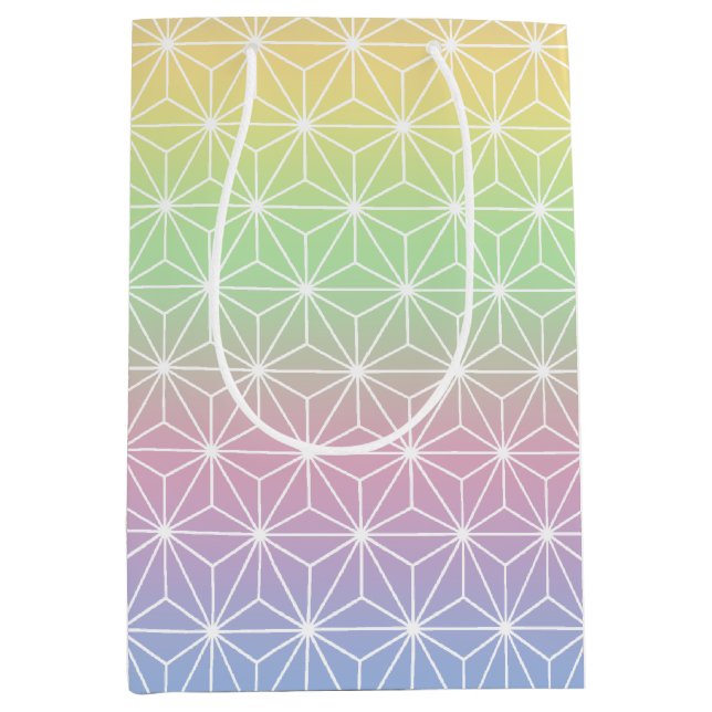 Sac Cadeau Moyen Motif géométrique Asanoha Arc-en-ciel étincelant (Devant)