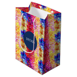 Sac Cadeau Moyen Motif géométrique de parties scintillant disco col