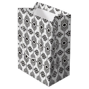 Sac Cadeau Moyen Motif géométrique ikat noir et blanc