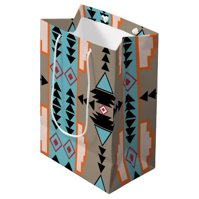 Sac Cadeau Moyen Motif géométrique mexicain Aztec (Devant Angle)