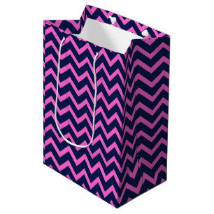Sac Cadeau Moyen Motif géométrique Navy-Blue & Pink Zigzag Chevron