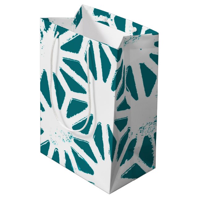 Sac Cadeau Moyen motif géométrique turquoise et blanc (Dos Angle)