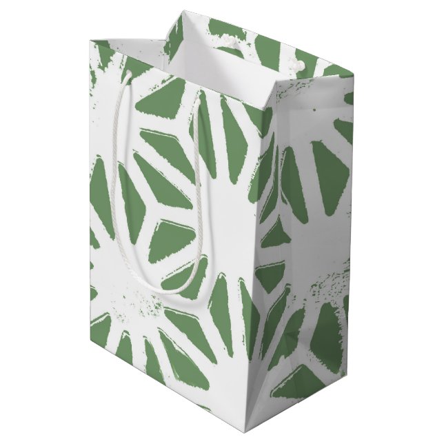 Sac Cadeau Moyen Motif géométrique vert et blanc olive (Dos Angle)