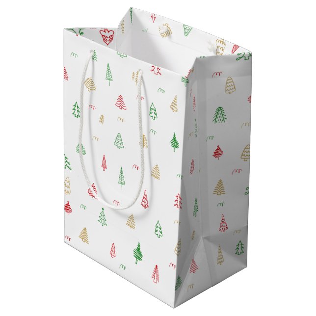 Sac Cadeau Moyen Motif Gold Green Red Christmas Trees (Dos Angle)