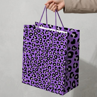 Sac Cadeau Moyen Motif imprimé Safari Animal Léopard Cœur Violet