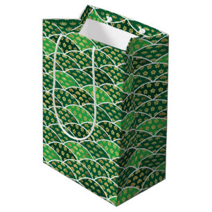 Sac Cadeau Moyen Motif japonais vert traditionnellement favorable