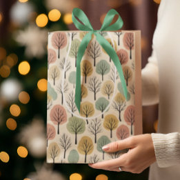 Sac Cadeau Moyen Motif minimaliste de l'arbre d'automne Pastel Forê