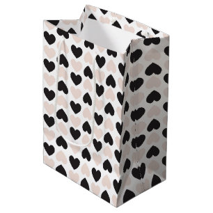 Sac Cadeau Moyen Motif moderne Blush Rose Black Love Hearts