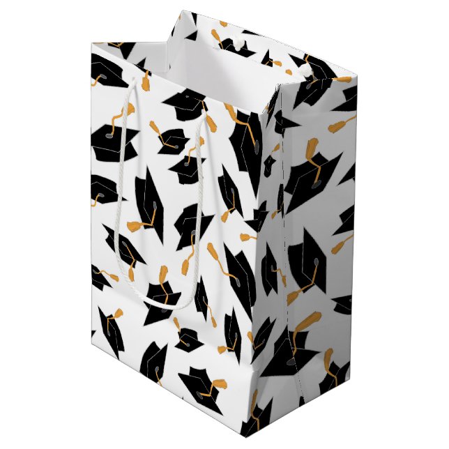Sac Cadeau Moyen Motif noir Casquette sur blanc (Devant Angle)