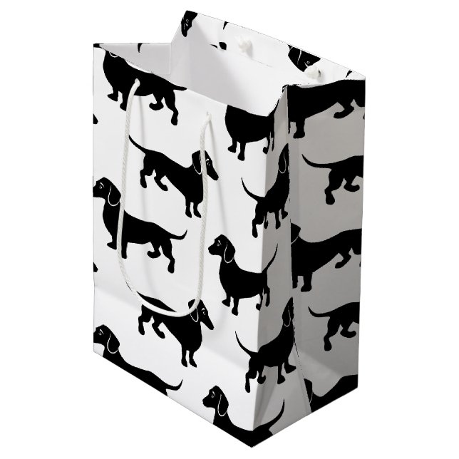 Sac Cadeau Moyen Motif noir mignon de teckel (Devant Angle)