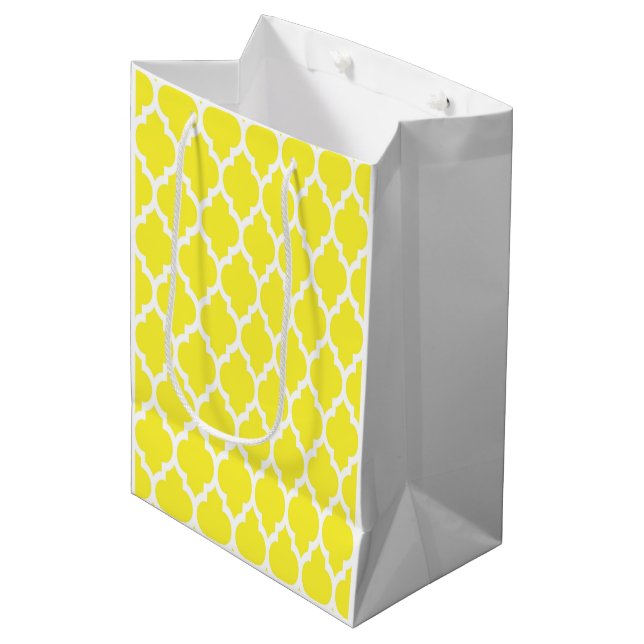 Sac Cadeau Moyen Motif Quatrefoil Marocain Blanc Jaune #4 (Devant Angle)