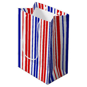 Sac Cadeau Moyen Motif rayures blanches rouges bleues  