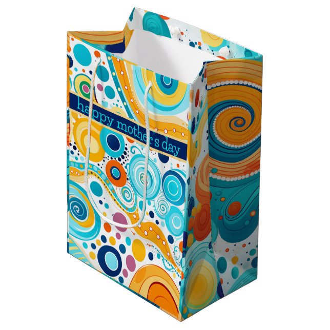 Sac Cadeau Moyen Motif rétro Gold Blue Aqua Orange Purple (Devant Angle)