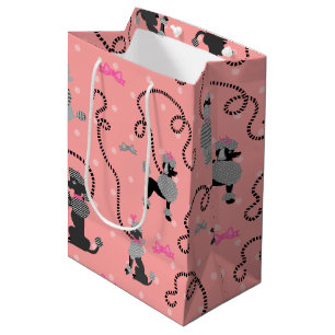Sac Cadeau Moyen Motif rose de jupe de caniche rétro et noir de le