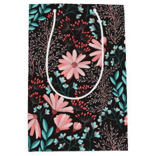 Sac Cadeau Moyen Motif rose et Turquoise floral foncé