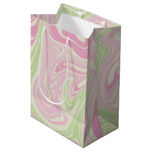 Sac Cadeau Moyen Motif rose vert à bille liquide
